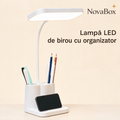 Lampă LED de birou NovaBox cu organizator, suport pentru telefon, lumină reglabilă și baterie reîncărcabilă 4000 mAh