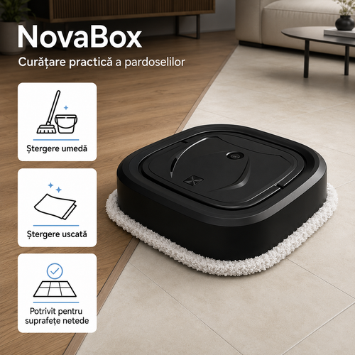 Aparat automat NovaBox pentru ștergerea pardoselilor, curățare umedă și uscată, funcție de pulverizare, lavetă din microfibră