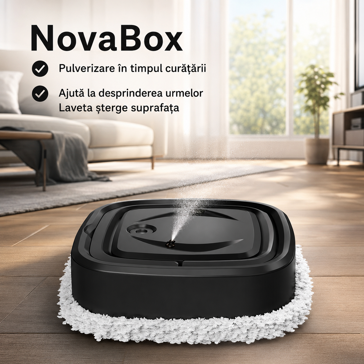 Aparat automat NovaBox pentru ștergerea pardoselilor, curățare umedă și uscată, funcție de pulverizare, lavetă din microfibră