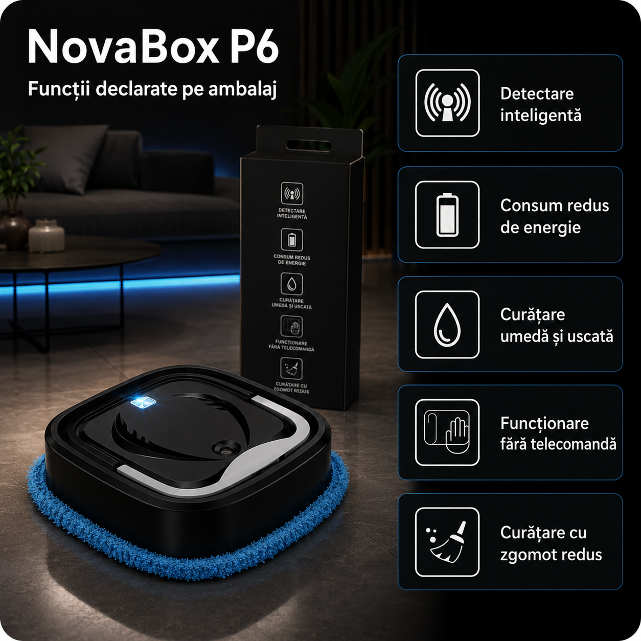 Aparat automat NovaBox pentru ștergerea pardoselilor, curățare umedă și uscată, funcție de pulverizare, lavetă din microfibră