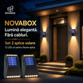 Set 2 Aplice Solare LED NovaBox pentru Exterior, 12 LED-uri/aplică, Iluminare Sus-Jos, Baterie 600 mAh, IP65, Negru
