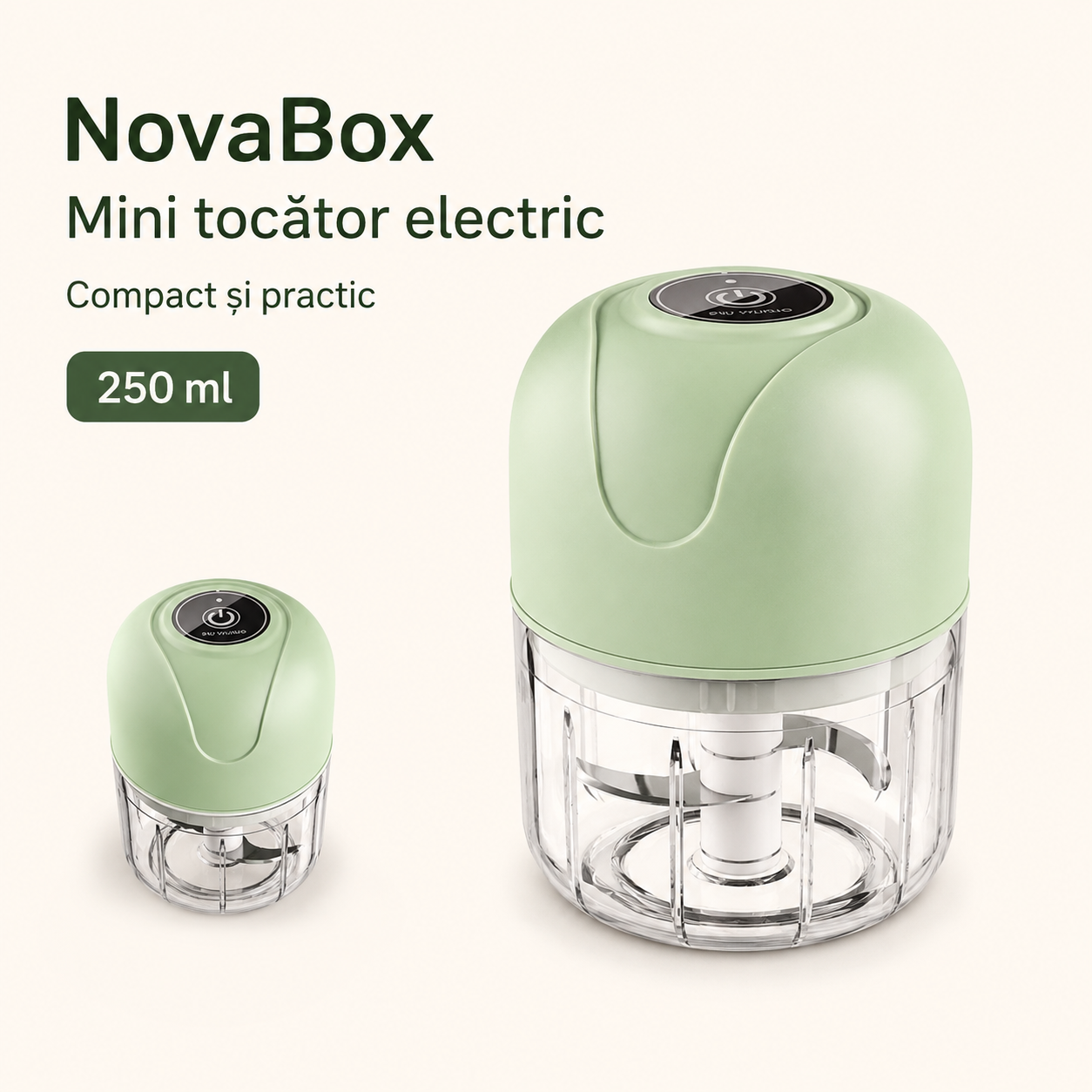 Mini Tocător Electric NovaBox 250 ml – Compact, cu Lame Metalice și Acționare prin Buton, Culoare Verde