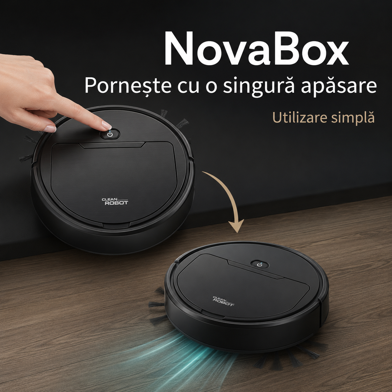 Robot de Curățenie NovaBox – Aspirare, Măturare și Ștergere Umedă, Profil Subțire 6,5 cm, Culoare Neagră