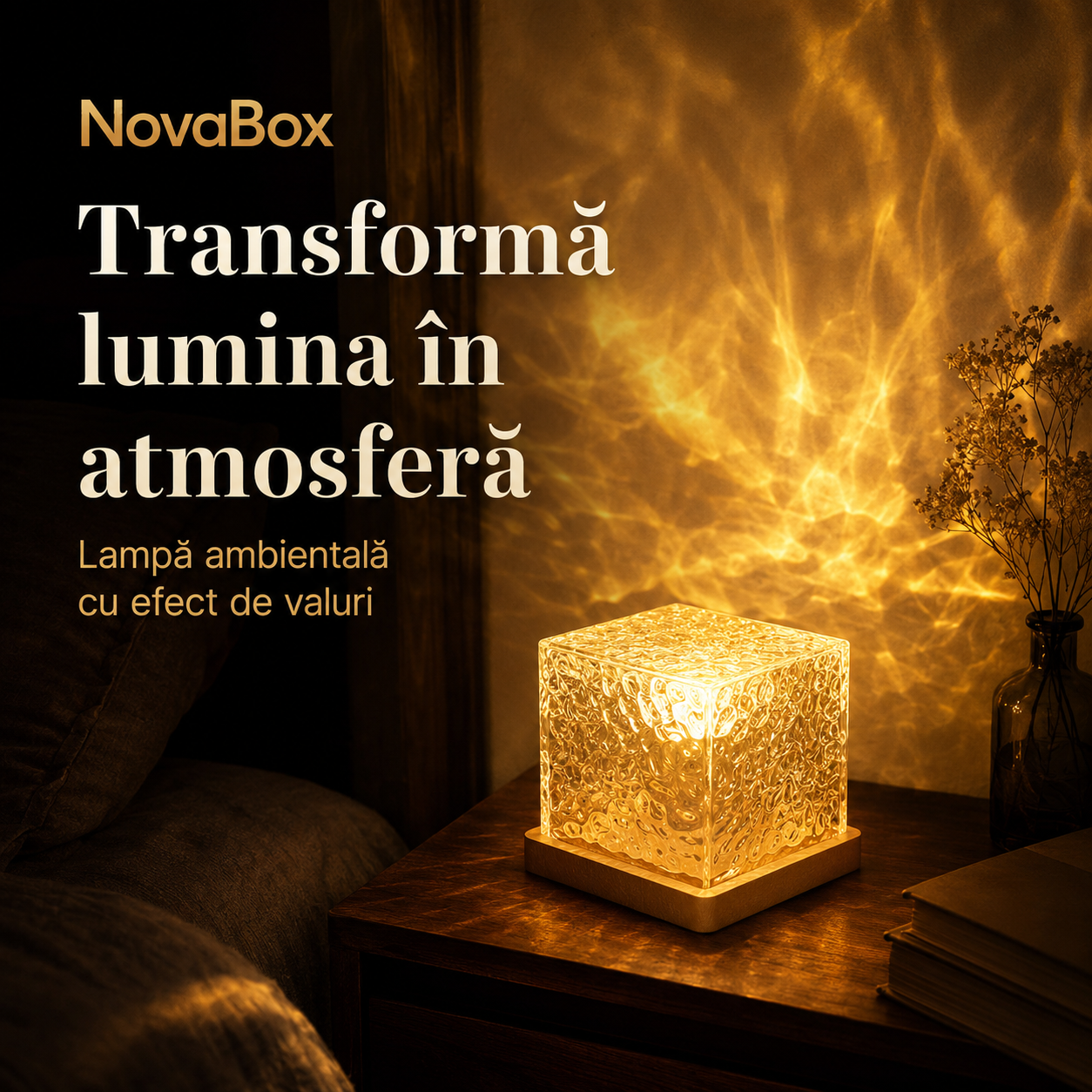 Lampă ambientală LED NovaBox, efect dinamic de valuri, lumină multicoloră, telecomandă inclusă