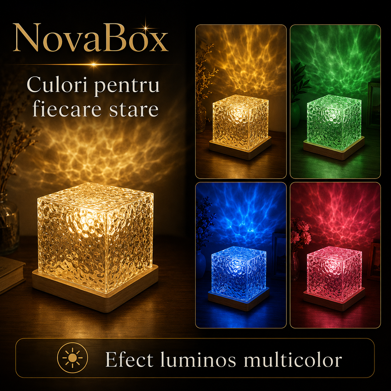 Lampă ambientală LED NovaBox, efect dinamic de valuri, lumină multicoloră, telecomandă inclusă