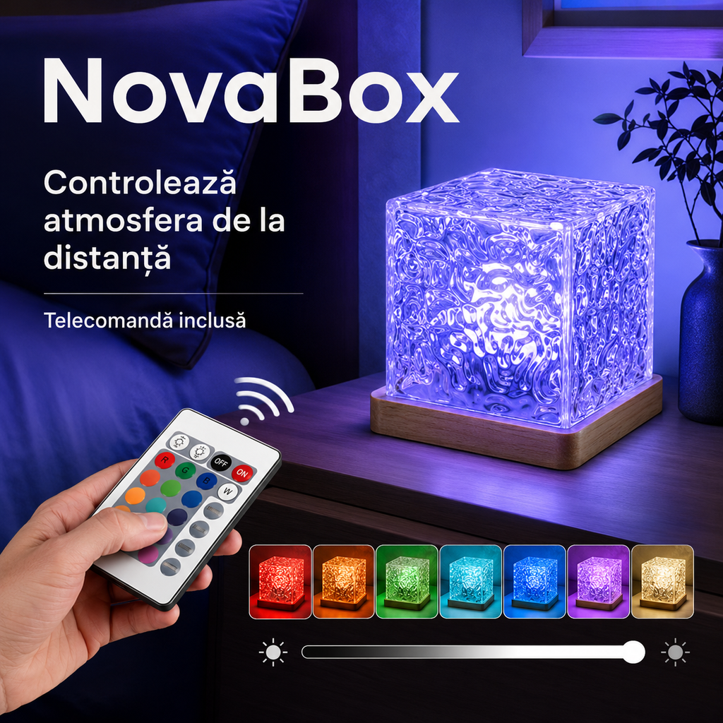 Lampă ambientală LED NovaBox, efect dinamic de valuri, lumină multicoloră, telecomandă inclusă