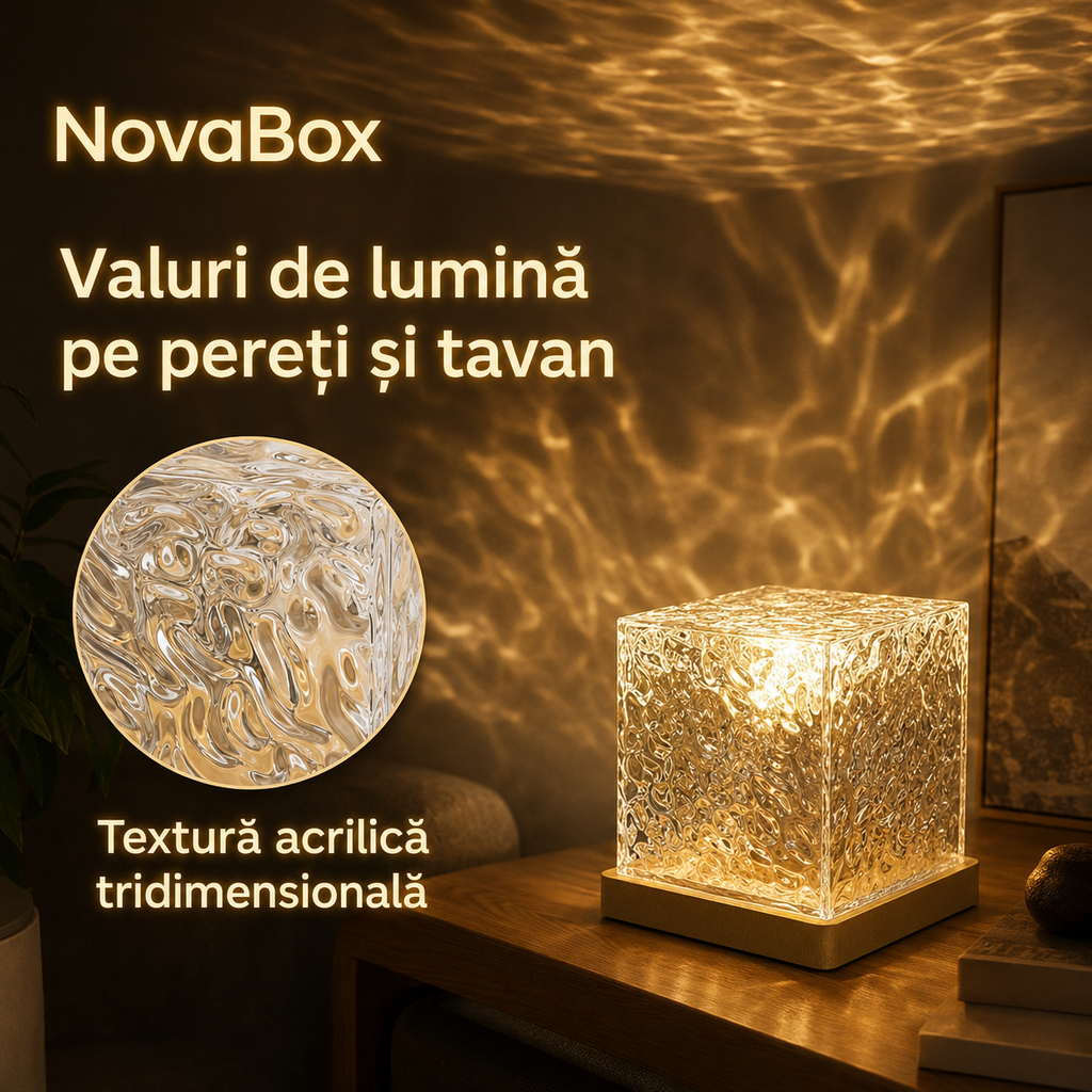 Lampă ambientală LED NovaBox, efect dinamic de valuri, lumină multicoloră, telecomandă inclusă
