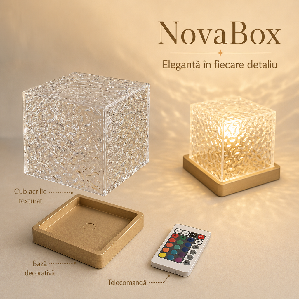 Lampă ambientală LED NovaBox, efect dinamic de valuri, lumină multicoloră, telecomandă inclusă