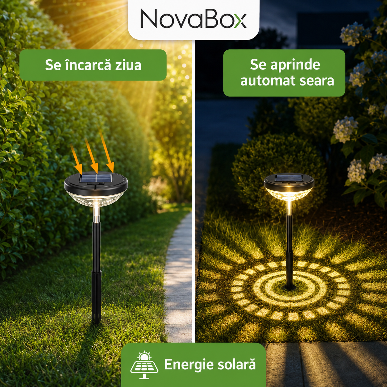 Lampă solară RGB NovaBox pentru grădină, cu proiecție decorativă și aprindere automată