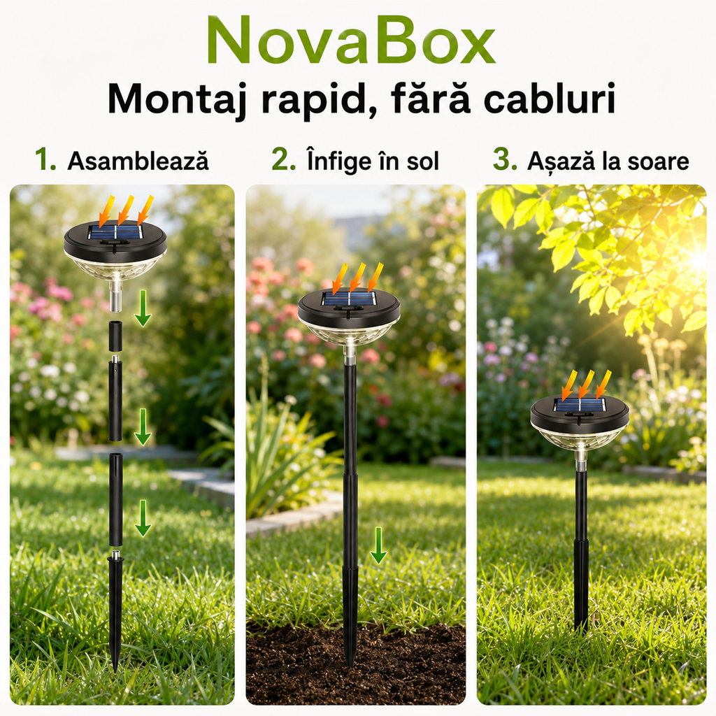 Lampă solară RGB NovaBox pentru grădină, cu proiecție decorativă și aprindere automată