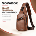 Geantă Crossbody NovaBox pentru Bărbați, din Piele Ecologică PU, cu Port USB și Design Anti-Furt – Maro