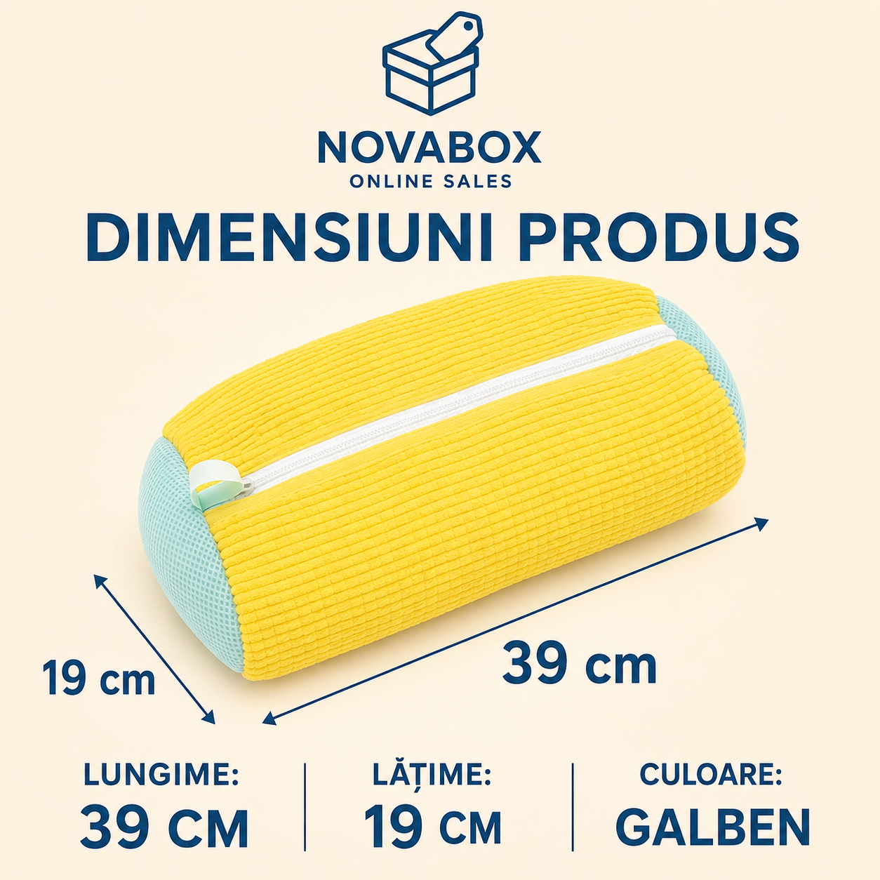Sac NOVABOX pentru Spălarea Încălțămintei în Mașină, cu Interior Texturat și Fermoar, 39 × 19 cm, Galben
