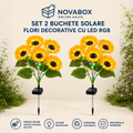 Set 2 Buchete Solare NOVABOX cu Flori LED RGB, Iluminare Automată, Rezistente la Ploaie, pentru Grădină și Alei