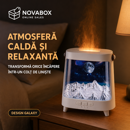 Aparat de Aromaterapie NOVABOX Galaxy – Difuzor cu Simulare de Flacără și Lumini Ambientale