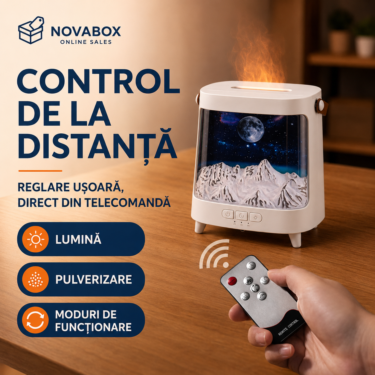 Aparat de Aromaterapie NOVABOX Galaxy – Difuzor cu Simulare de Flacără și Lumini Ambientale
