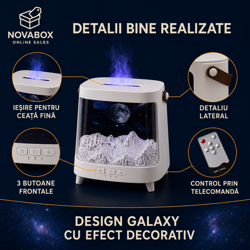 Aparat de Aromaterapie NOVABOX Galaxy – Difuzor cu Simulare de Flacără și Lumini Ambientale