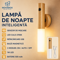 Lampă Inteligentă de Noapte din Lemn, cu Senzor de Mișcare și Montaj Magnetic, 1W, Reîncărcabilă USB