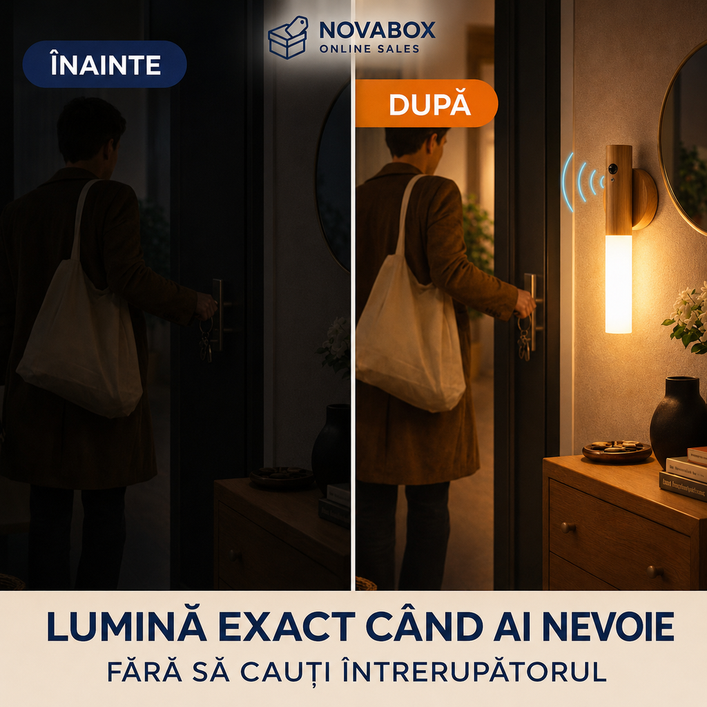 Lampă Inteligentă de Noapte din Lemn, cu Senzor de Mișcare și Montaj Magnetic, 1W, Reîncărcabilă USB