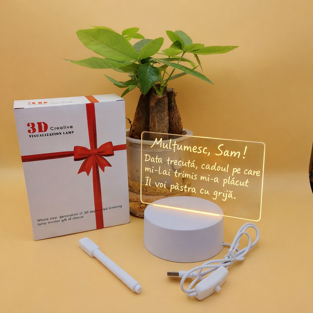 Lampă 3D Creativă cu Mesaj Personalizabil - Cadoul Ideal pentru Cei Dragi