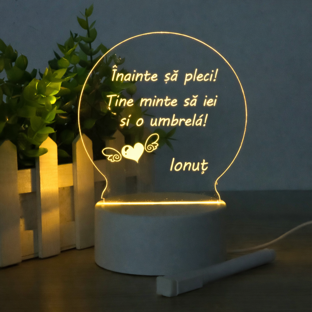 Lampă 3D Creativă cu Mesaj Personalizabil - Cadoul Ideal pentru Cei Dragi